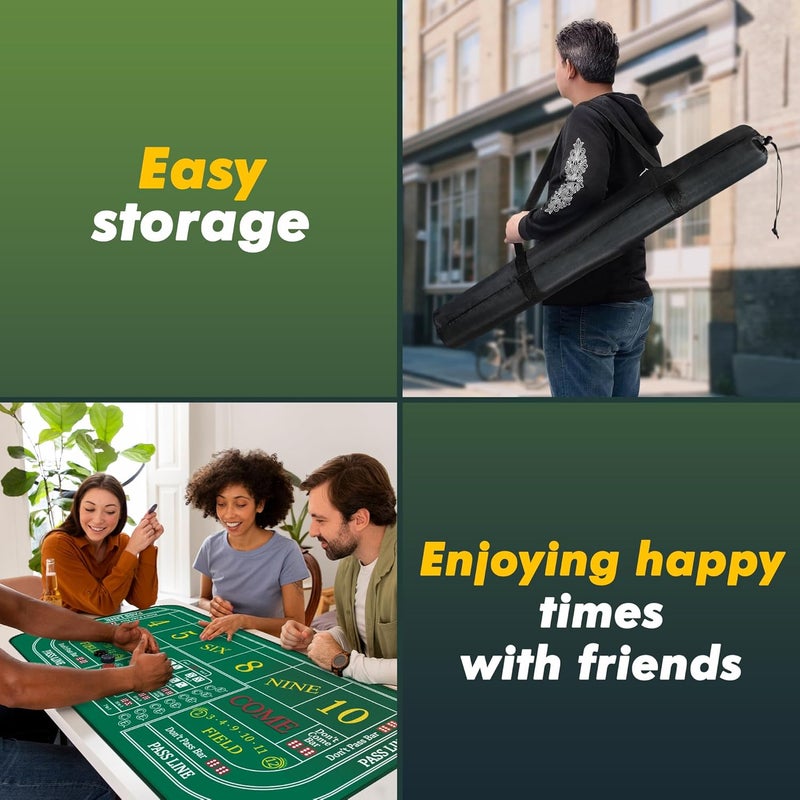 iEsstros Craps Table Top Set Craps Mat 70" x 35" Craps Table Mat Craps Table Top Mat with 5 Craps Casino Craps ON/Off Poker Button Storage Bag Craps Game Layout-Green - Image 5